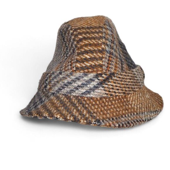 British Made Vintage Drop Brim 100% Wool Tartan Plaid Walking Hat Small (S) - Picture 1 of 7